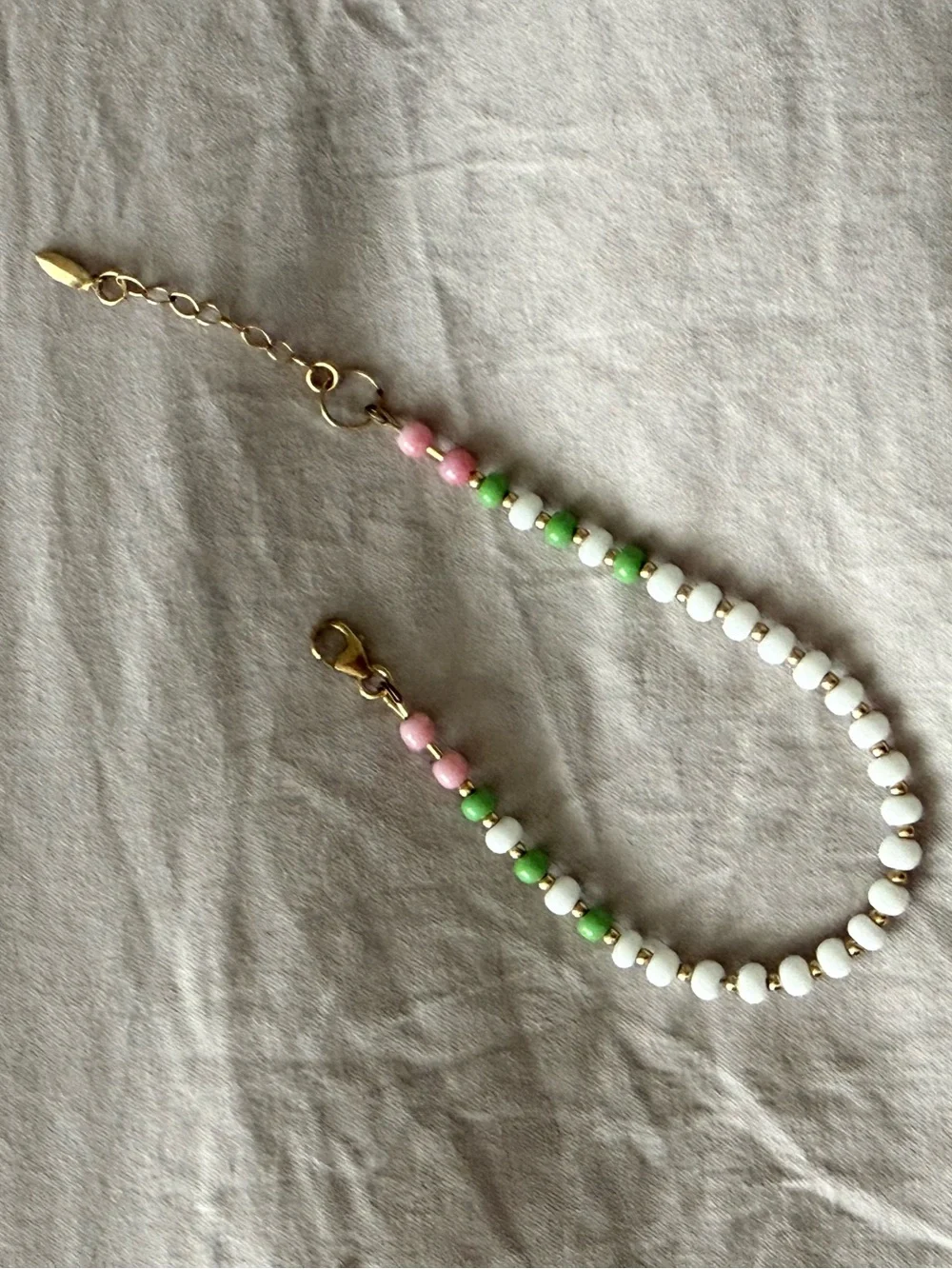 Kids Beaded Necklace with Pink, Green & White Beads